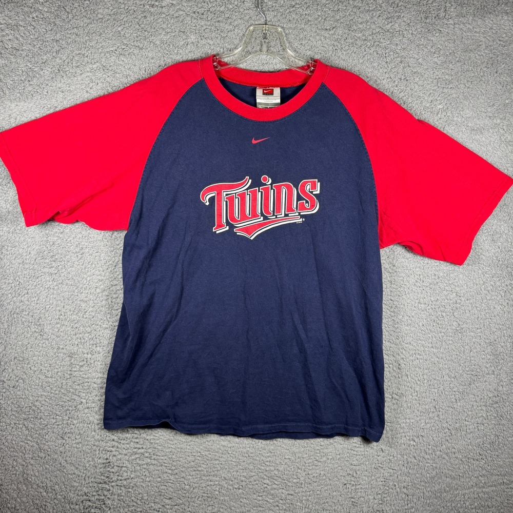 Y2K Nike Team Minnesota Twins MLB Baseball‎ T-Shirt Large Navy Red Raglan Cotton